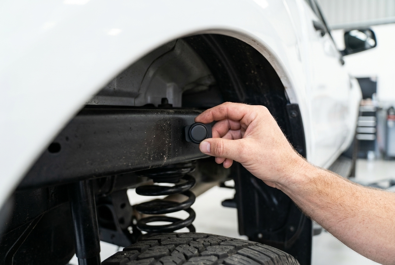 Tracksy being attached to the chassis of a work ute